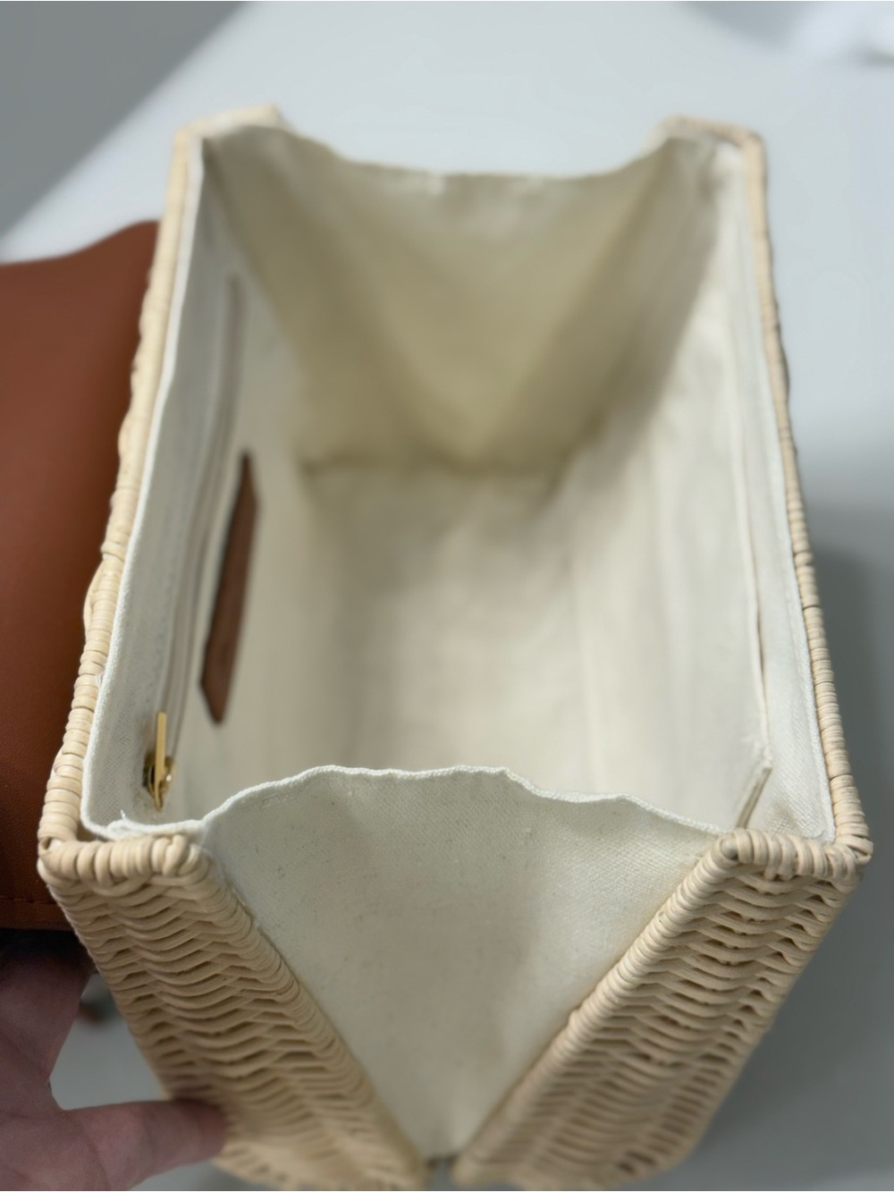 Tommy Bahama Tan Leather & Natural Rattan Top-Handle Satchel NWT - Picture 7 of 12